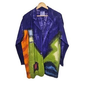 SLOOP JONES Hand Dyed Jacket Pockets 2 Button XL Blue Green Orange OOK